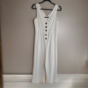 Nasty Gal Cream Cropped Linen Jumpsuit Size 8 EUC